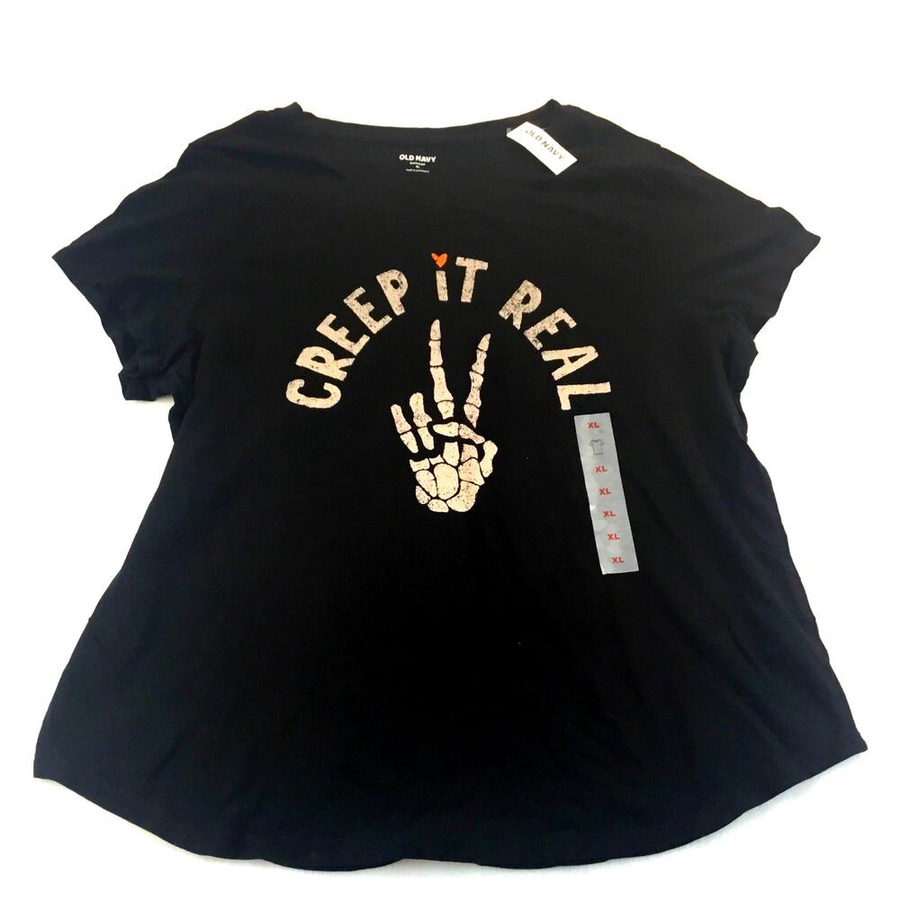 Creep It Real Skeleton Peace Sign BK TShirt Old Navy XL NWT